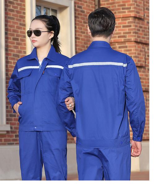 工作服純棉夏長(zhǎng)袖紅色套裝全棉反光條電廠工裝繡logo工廠廠服定制# cm